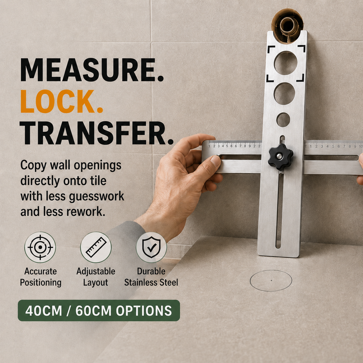 Stainless Steel Tile Positioning Ruler – Adjustable Drill Guide & Measuring Tool for Ceramic, Marble & Wall Tile - image 1