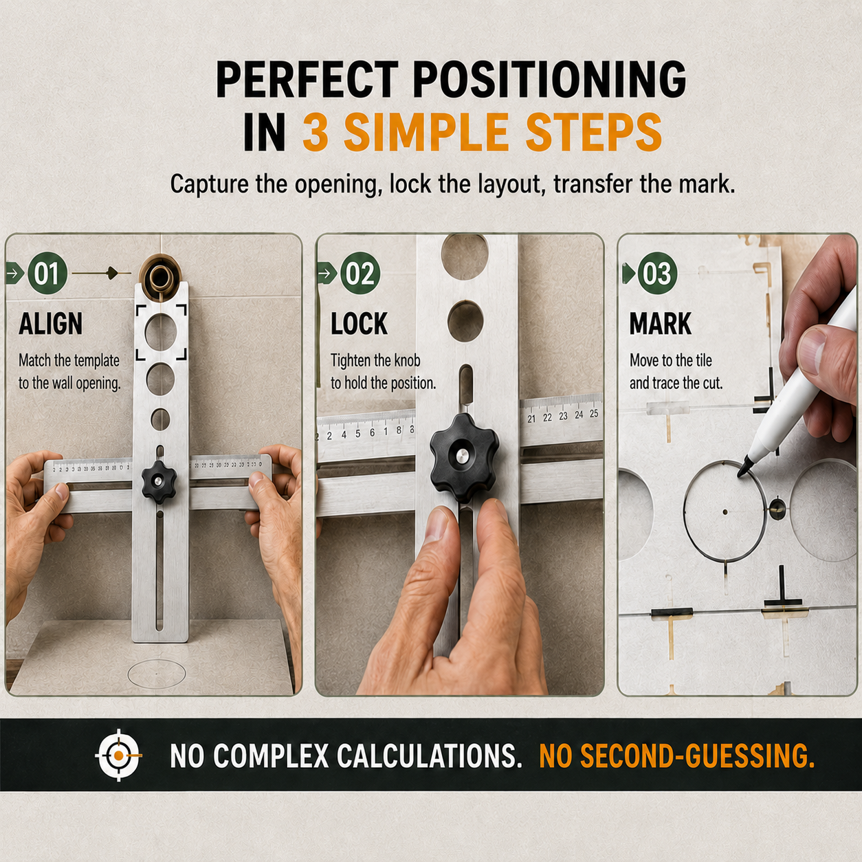 Stainless Steel Tile Positioning Ruler – Adjustable Drill Guide & Measuring Tool for Ceramic, Marble & Wall Tile - image 3