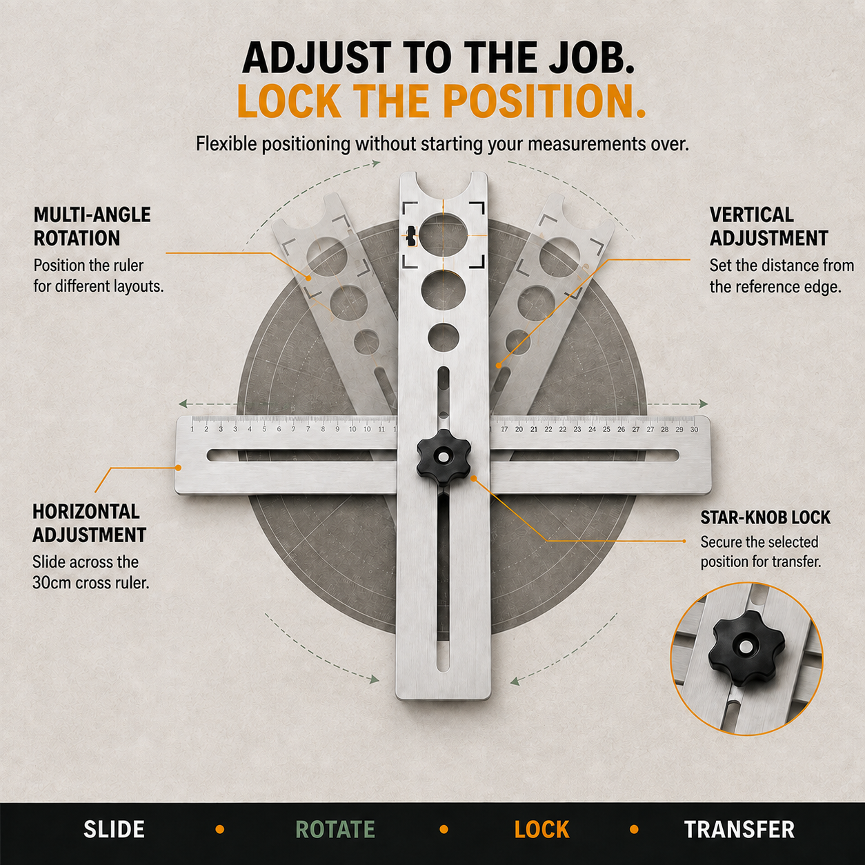 Stainless Steel Tile Positioning Ruler – Adjustable Drill Guide & Measuring Tool for Ceramic, Marble & Wall Tile - image 4