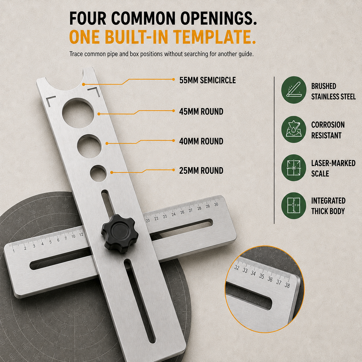 Stainless Steel Tile Positioning Ruler – Adjustable Drill Guide & Measuring Tool for Ceramic, Marble & Wall Tile - image 5