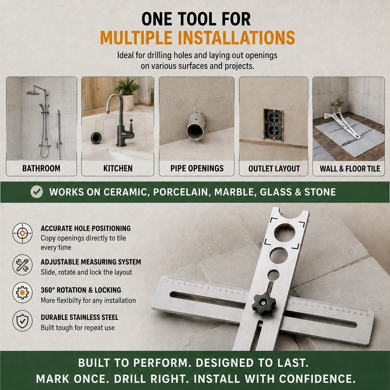 Stainless Steel Tile Positioning Ruler – Adjustable Drill Guide & Measuring Tool for Ceramic, Marble & Wall Tile - image 6