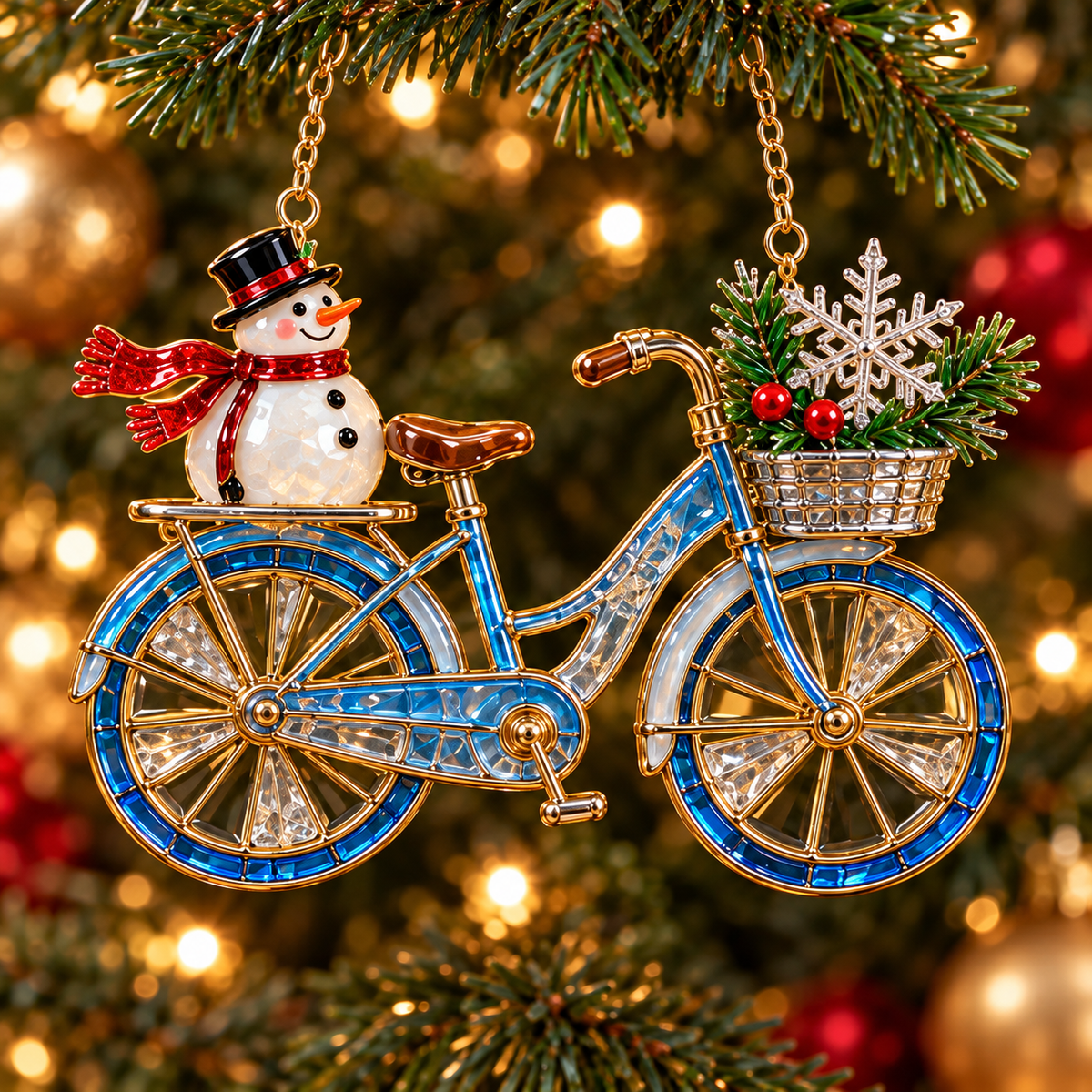🎄 2026 Vintage Stained Glass Christmas Bicycle Ornaments – Set of 6