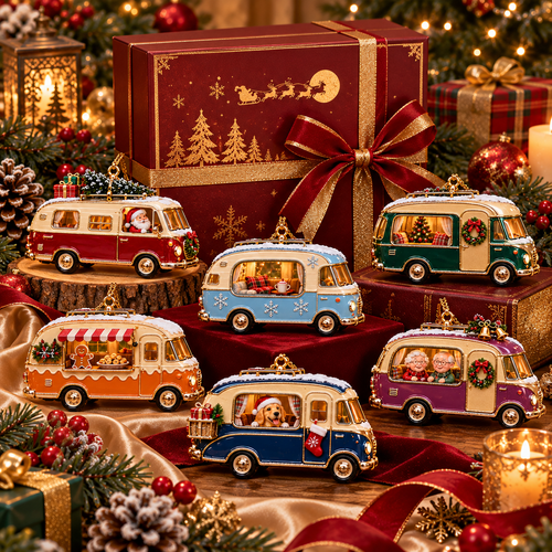 Vintage Christmas Camper Ornaments – 6-Piece Retro Holiday RV Collection | Cozy Christmas Tree Decorations & Heartwarming Keepsake Gifts