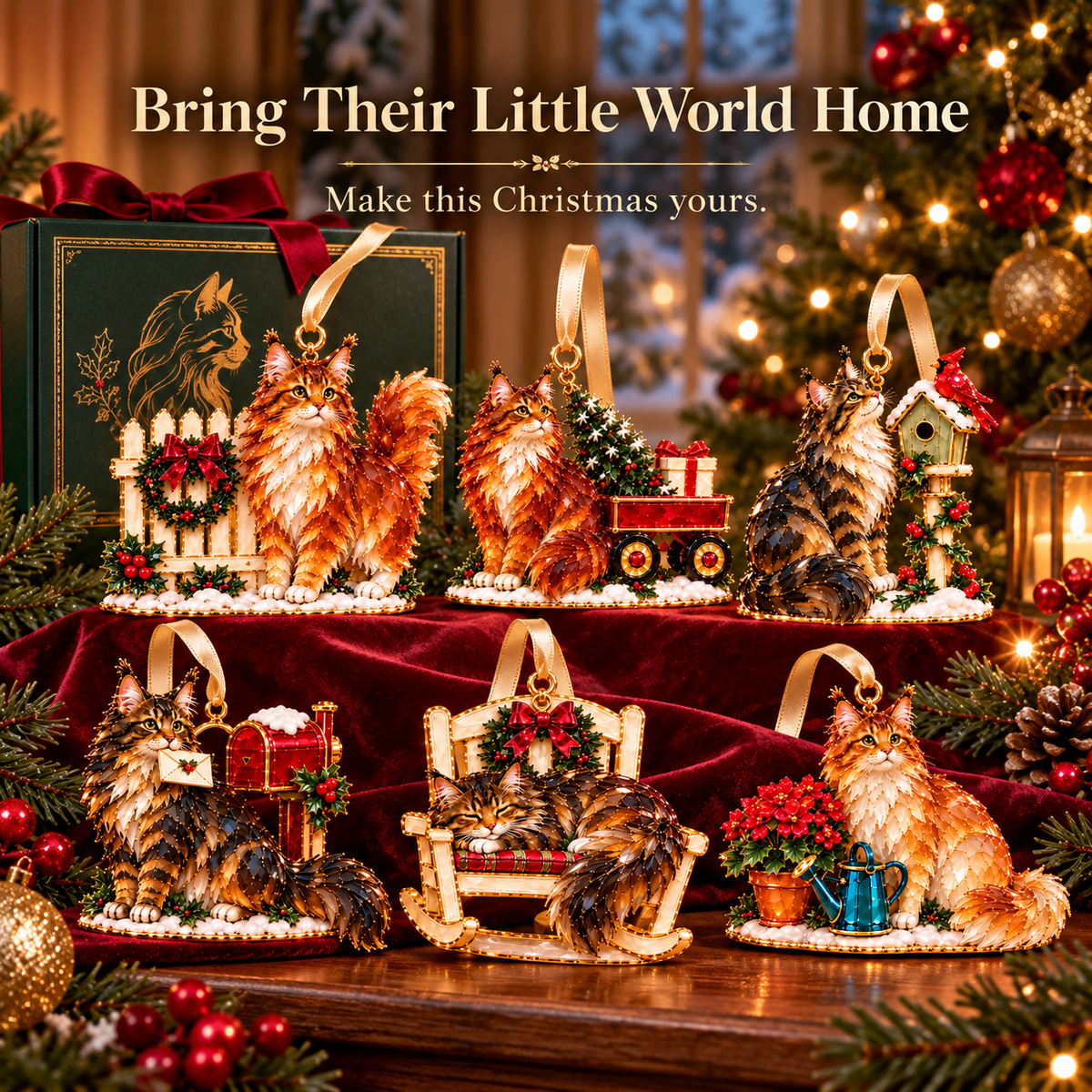 A Very Maine Coon Christmas – 6-Piece Cozy Holiday Ornament Collection