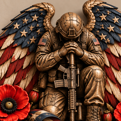 Fallen Hero Memorial Door Frame Corner Décor – Patriotic Angel Wings, Soldier’s Cross & Red Poppy Veteran Remembrance Tribute