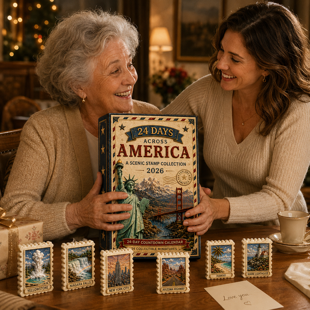2026 24-Day Across America Advent Calendar – 24 Collectible Scenic Stamp Miniatures Featuring Iconic U.S. Landmarks, A Unique Christmas Gift for Travel Lovers & Collectors