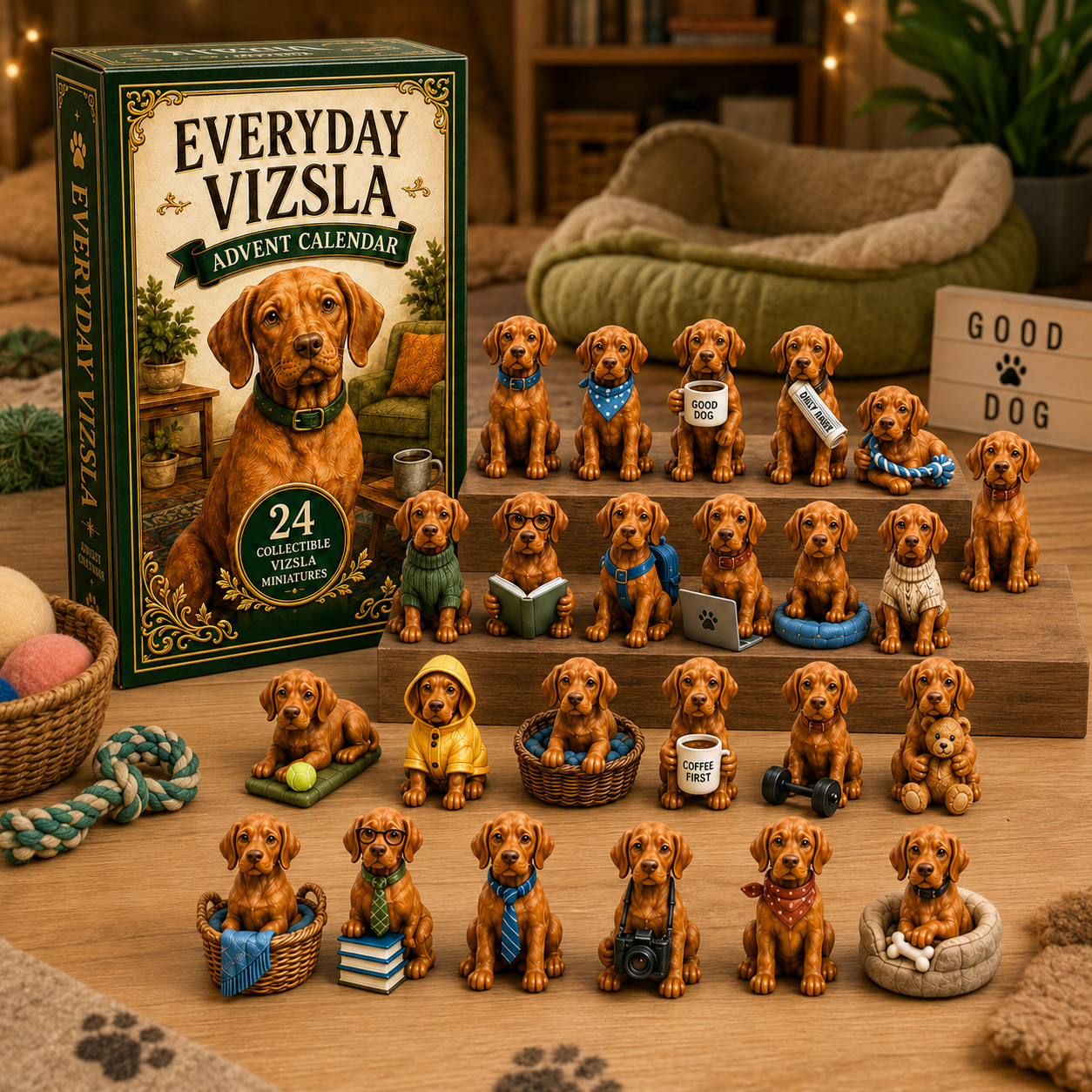 Everyday Vizsla Advent Calendar 2026 – 24 Days of Adorable Vizsla Miniatures, Daily Dog Moments & Perfect Gifts for Vizsla Lovers, Acrylic Charms Blind Box