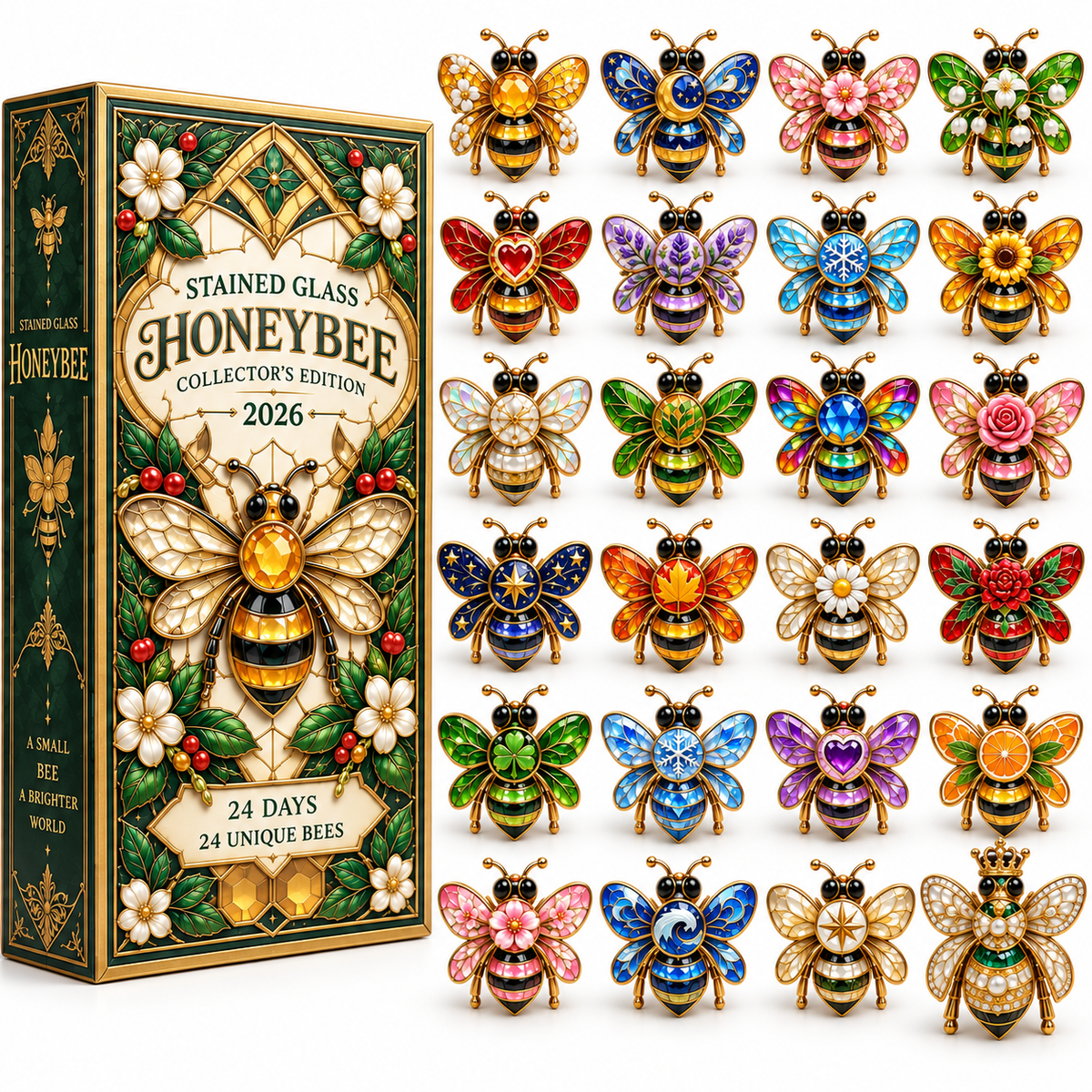 24 Days of Brilliant Wings — Stained Glass Honeybee Collector’s Advent Calendar 2026
