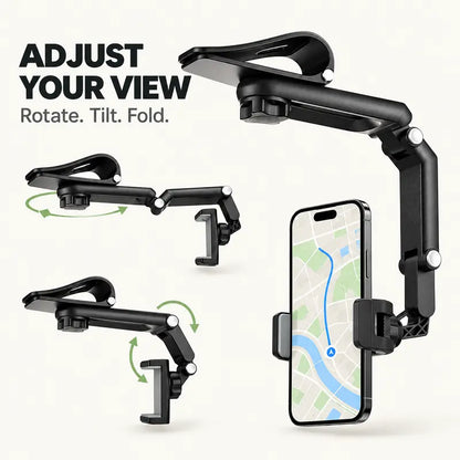 Foldable Car Phone Holder for Sun Visor, Adjustable Arm with 360 Phone Rotation 📱