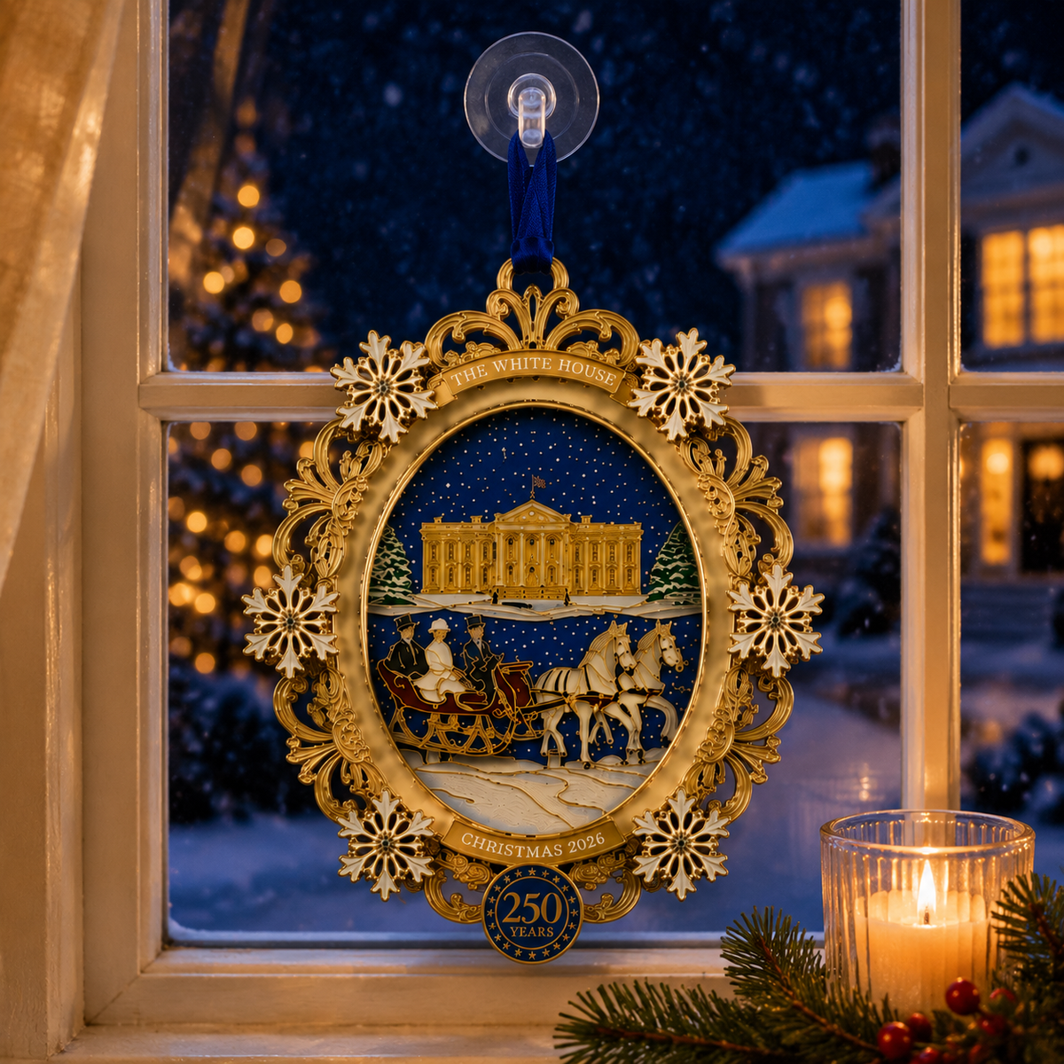 White House Snowy Christmas Night Ornament – USA 250th Anniversary Commemorative Keepsake