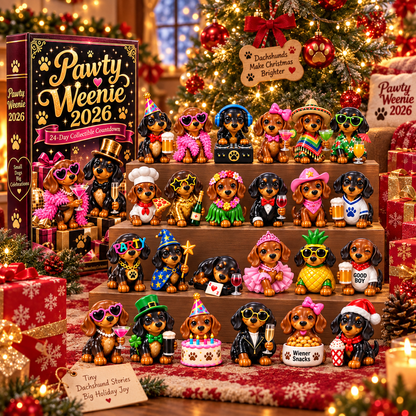 Pawty Weenie 2026 – 24-Day Dachshund Celebration Countdown Calendar with 24 Unique Collectible Miniatures, Fun Christmas Gift for Wiener Dog Lovers