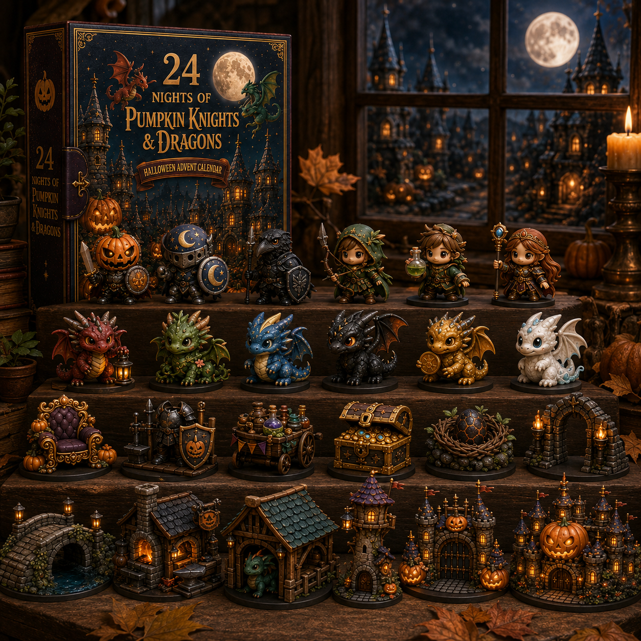 🎃 24-Day Halloween Advent Calendar – 24 Nights of Pumpkin Knights, Cute Dragons & Magical Kingdom Surprises