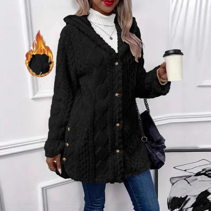 Women's Hooded Double-Sided Fleece Cardigan Long Sleeve Casual Warm Outerwear 🧥