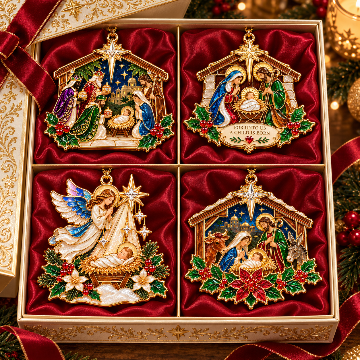 Christian Nativity Christmas Ornament Set – 4-Piece Holy Family, Three Wise Men & Angel Faith Keepsake Collection