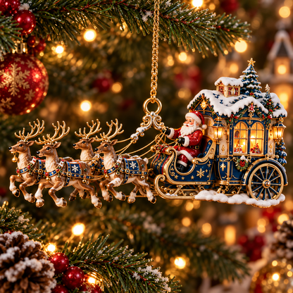 Santa’s Magical Christmas Journey – 6-Piece Vintage Reindeer Sleigh & Carriage Ornament Collection | Christmas Tree Decorations & Holiday Gifts