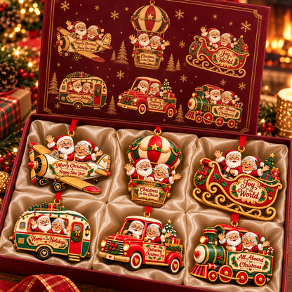 Santa & Mrs. Claus Christmas Adventures – Festive Tree Ornaments in 6 Charming Designs