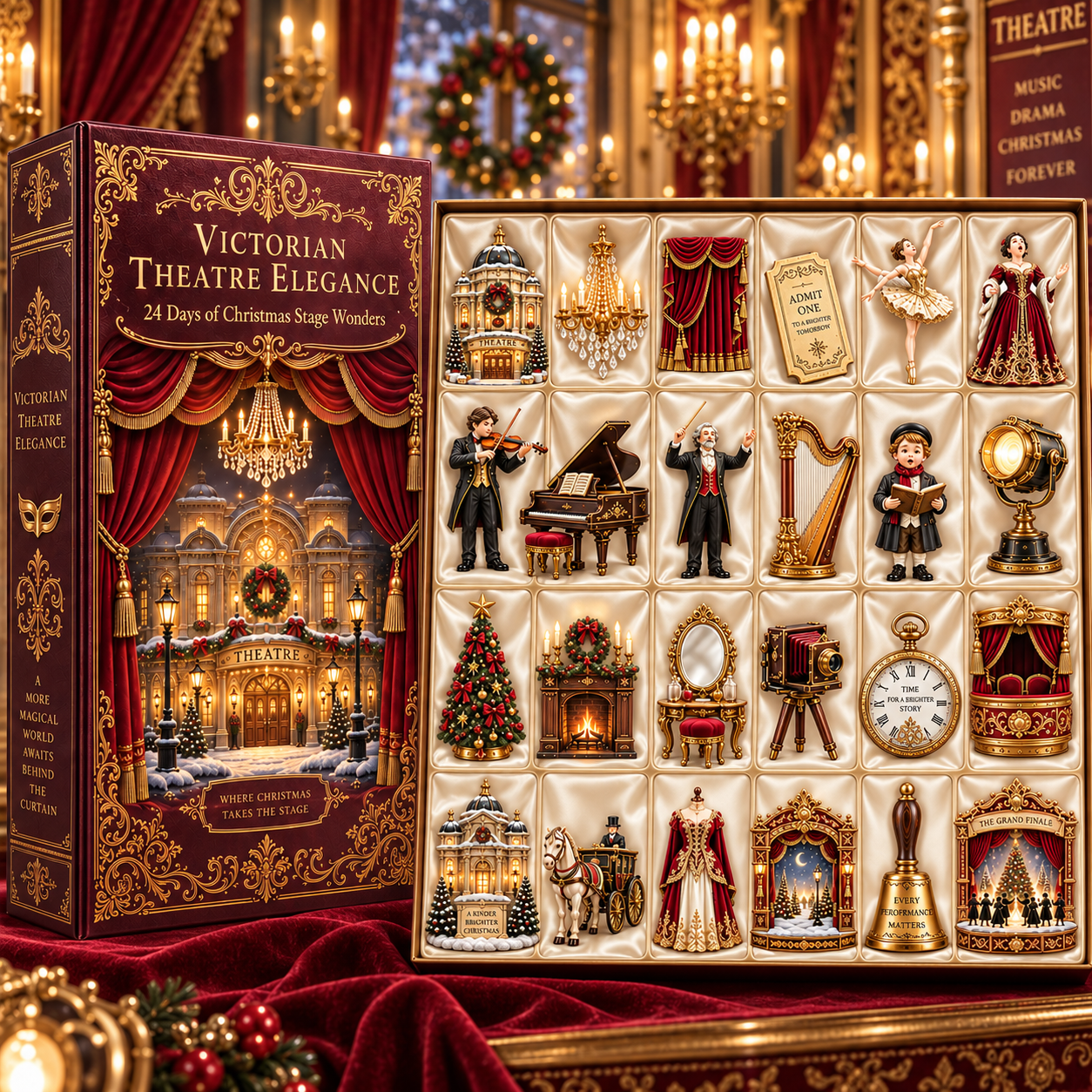 Victorian Theatre Elegance 2026 – 24 Days of Christmas Stage Wonders Collectible Countdown Calendar, 24 Unique Victorian Theatre Miniatures for Theatre Lovers