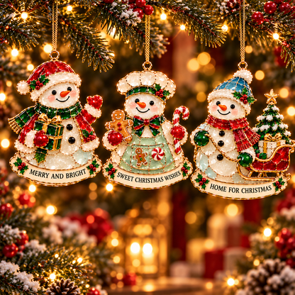 Christmas Snowman Ornament Collection – 6 Charming Stained Glass–Style Designs with Heartwarming Wishes