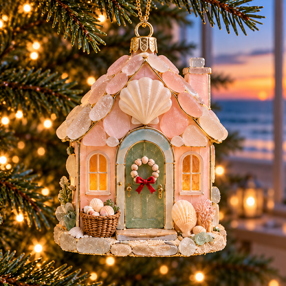 🌊 2026 Coastal Christmas Cottage Ornaments – Set of 6 Beach House Holiday Keepsakes