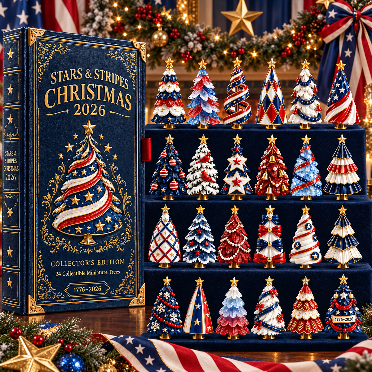 2026 Stars & Stripes Christmas Collection – 24 Unique Miniature Trees Celebrating 250 Years of Independence