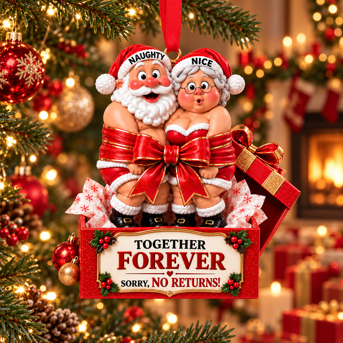 2026 Naughty & Nice Santa & Mrs. Claus Ornament – “Together Forever” Funny Christmas Gift for Couples