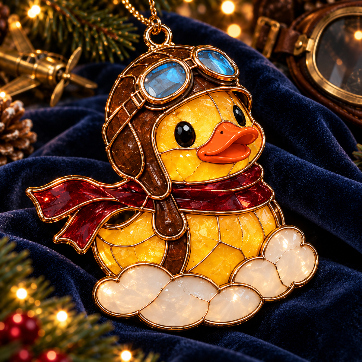 Military Duck Christmas Ornaments – 6-Piece Vintage Stained-Glass Style Gift Set