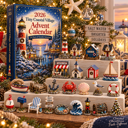 Tiny Coastal Village Advent Calendar 2026 – 24 Days of Seaside Surprises with 24 Unique Collectible Miniatures, Lighthouse & Harbor Christmas Gift for Coastal Lovers