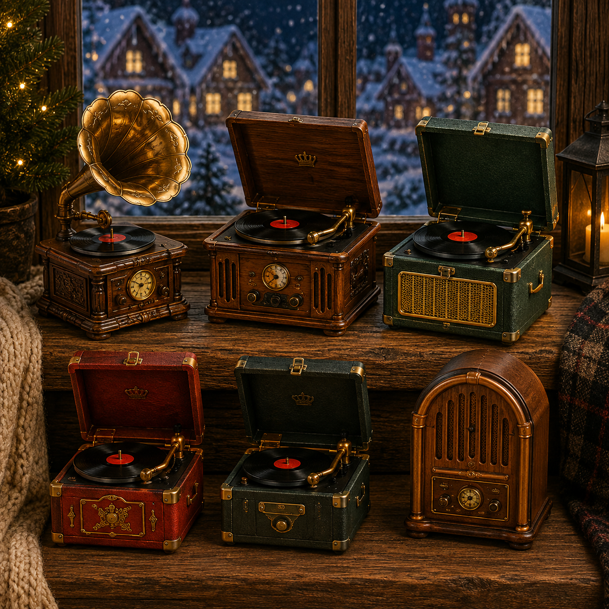 Vintage Phonograph Christmas Advent Calendar 2026 – 24 Days of Timeless Music Collectible Miniatures, Retro Record Player Countdown Gift for Music Lovers
