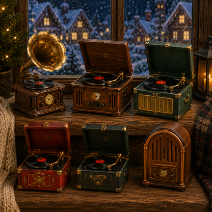 Vintage Phonograph Christmas Advent Calendar 2026 – 24 Days of Timeless Music Collectible Miniatures, Retro Record Player Countdown Gift for Music Lovers