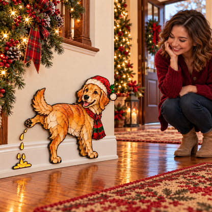 Funny Peeing Golden Retriever Christmas Decoration – Stained Glass-Style Dog Yard Art & Baseboard Decor