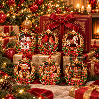 Vintage Christmas Storybook Wreath Ornaments – 6-Piece Festive Keepsake Collection | Christmas Tree Decorations & Heartwarming Holiday Gifts