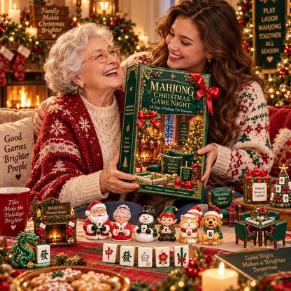 Mahjong Christmas Game Night 2026 – 24-Day Holiday Tile Treasures Countdown Calendar with 24 Unique Collectible Miniatures, Festive Gift for Mahjong Lovers & Family Game Nights