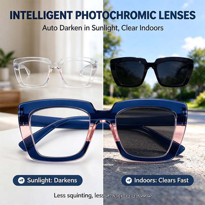 Unisex Progressive Multifocal Photochromic Reading Eyeglasses, UV-Protective Photochromic Lenses 👓
