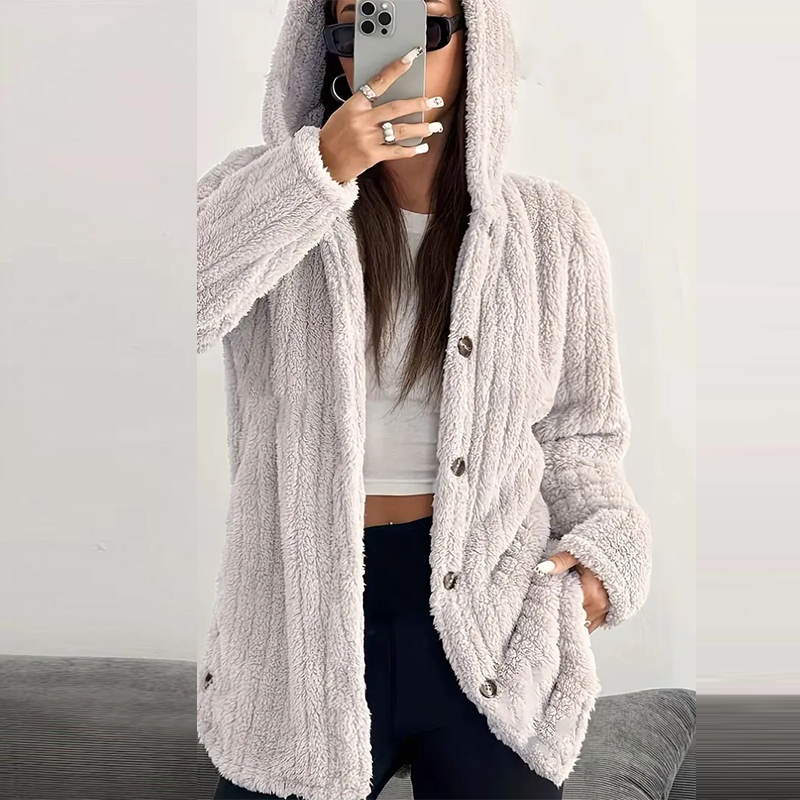 Women’s Lightweight Plush Hooded Jacket, Warm Mid-Length Teddy Bear Cardigan 🧥