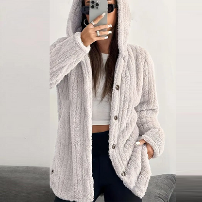 Women’s Lightweight Plush Hooded Jacket, Warm Mid-Length Teddy Bear Cardigan 🧥