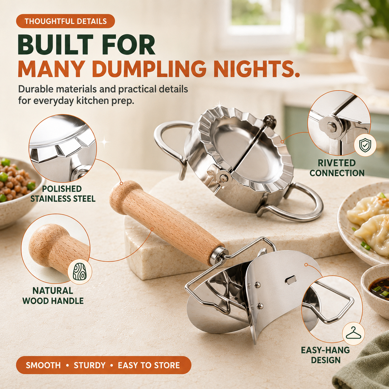🥟 Stainless Steel Dumpling Maker & Dough Cutter Set – Roll, Fill, Press & Seal with Ease - image 6