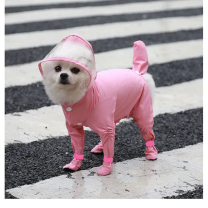 Waterproof 4-Leg Dog Raincoat with Hood & Attached Boots 🐶