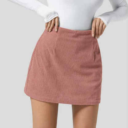 High Waisted Invisible Zipper 2-in-1 Mini A-line Corduroy Casual Skirt 👗