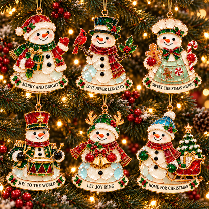 Christmas Snowman Ornament Collection – 6 Charming Stained Glass–Style Designs with Heartwarming Wishes