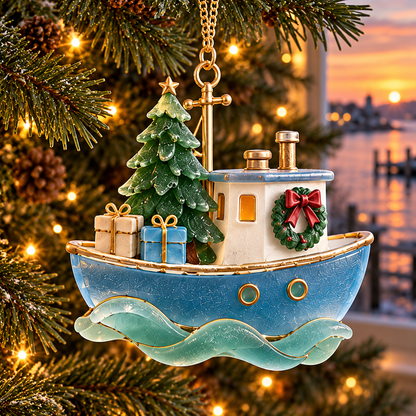 🌊 2026 Coastal Christmas Boat Ornaments – Set of 6 Nautical Holiday Keepsakes
