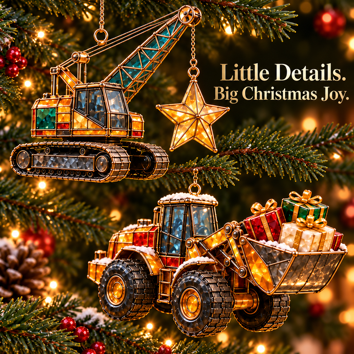 Christmas Construction Crew Ornaments – 6-Piece Heavy Equipment Holiday Gift Set