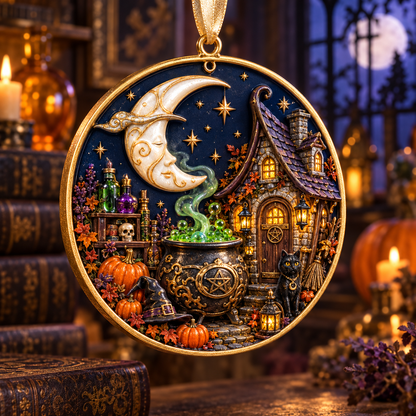 2026 Moonlit Halloween Village Hanging Ornaments – 9 Enchanting Designs with Witches, Ghosts & Pumpkin Magic