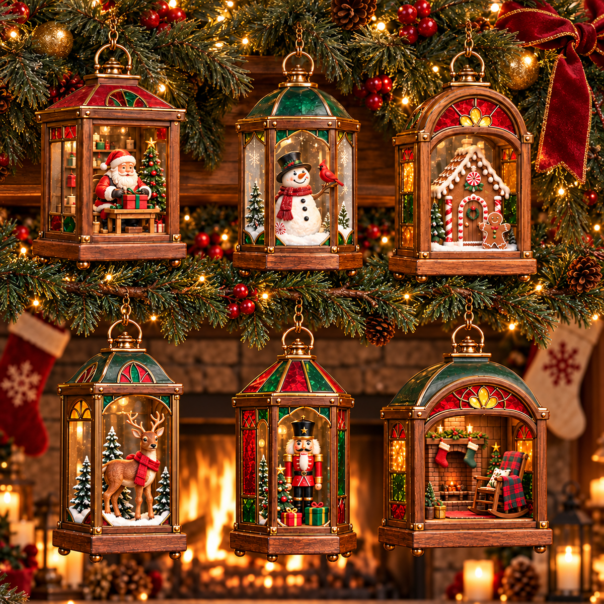 🏮 2026 Christmas Lantern Ornaments – Set of 6 Vintage Holiday Keepsakes