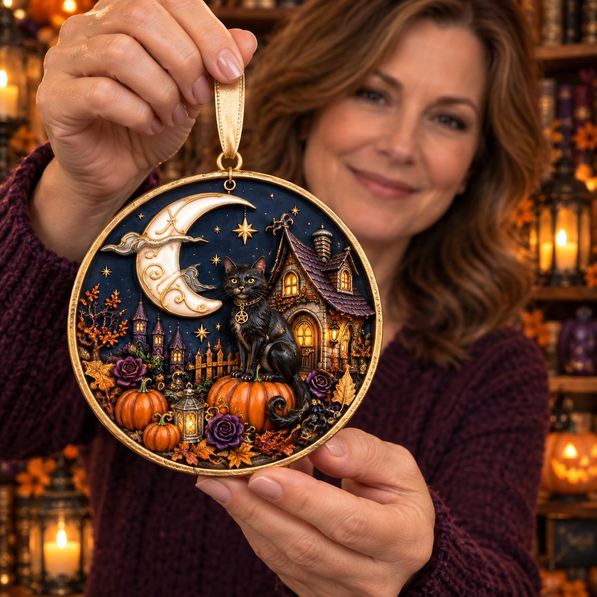 2026 Moonlit Halloween Village Hanging Ornaments – 9 Enchanting Designs with Witches, Ghosts & Pumpkin Magic