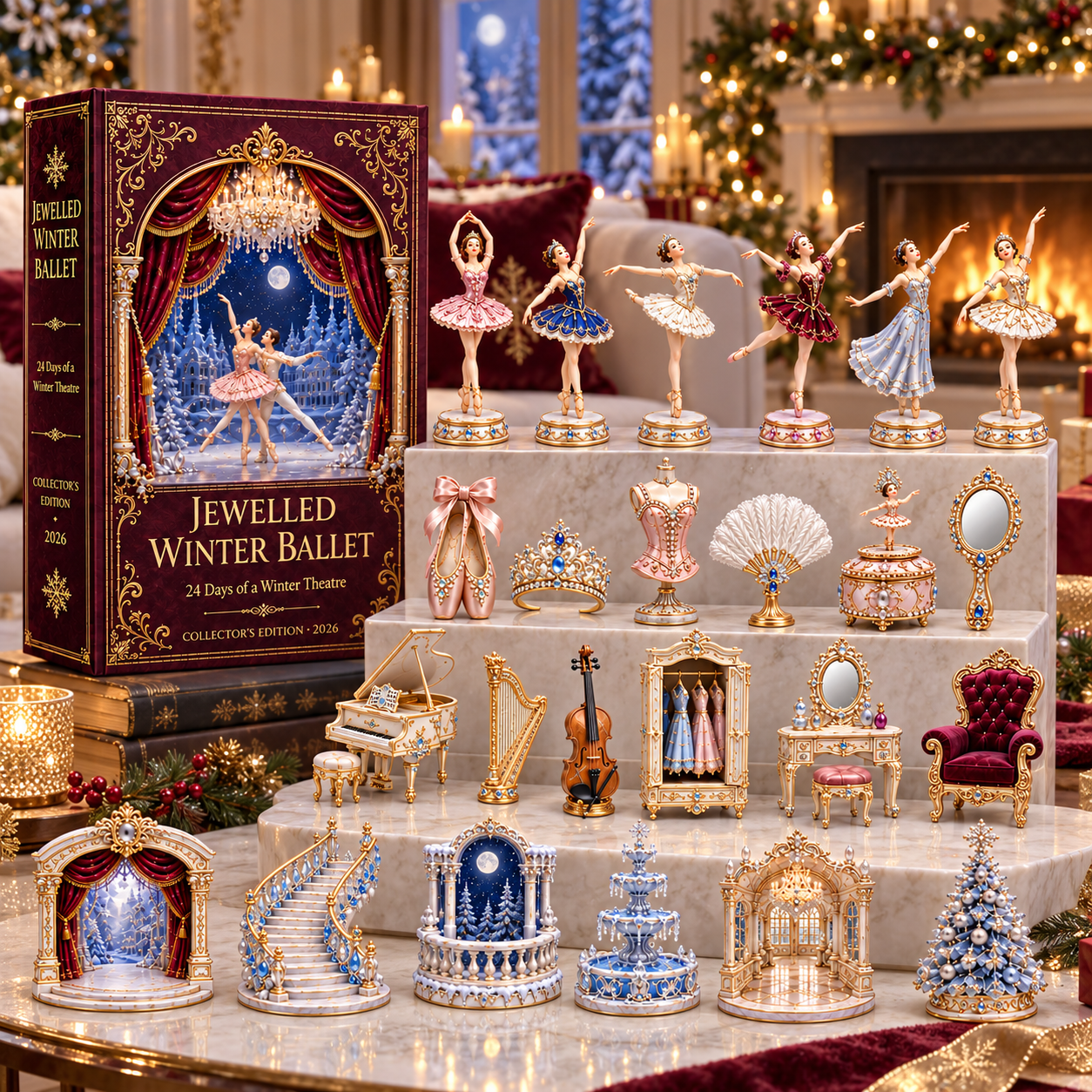 2026 Jewelled Winter Ballet 24-Day Countdown Calendar – 24 Unique Ballet & Winter Theatre Miniatures, Elegant Collector’s Christmas Gift