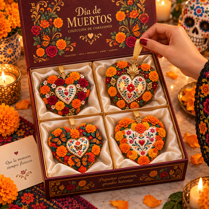 Día de Muertos Marigold Heart Ornament  – Floral Hanging Keepsake Collection, Meaningful Day of the Dead Gift for Family & Loved Ones