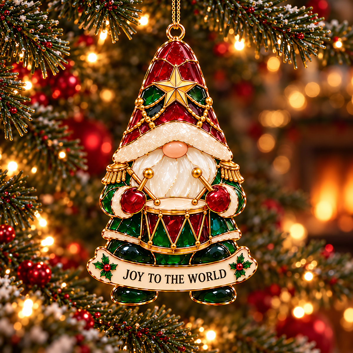 Gnome for the Holidays – 6-Piece Stained Glass–Style Christmas Ornament Set with Heartwarming Wishes