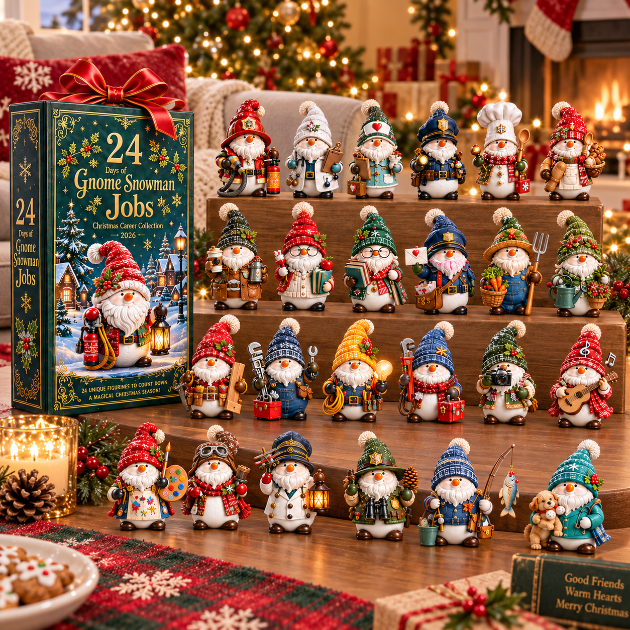 2026 Gnome Snowman Jobs 24-Day Christmas Countdown Calendar – 24 Unique Career Snowman Gnome Miniatures, Whimsical Holiday Collector’s Gift