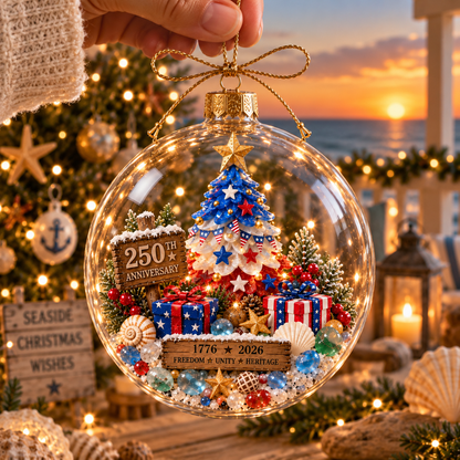 2026 250th Anniversary Ocean Christmas Series – Coastal Holiday Globe Ornament Collection with Santa, Snowman, Reindeer & Christmas Tree Keepsakes