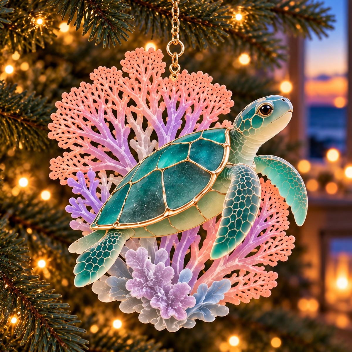 🐢 2026 Ocean Christmas Sea Turtle Ornaments – Set of 6 Coastal Holiday Keepsakes
